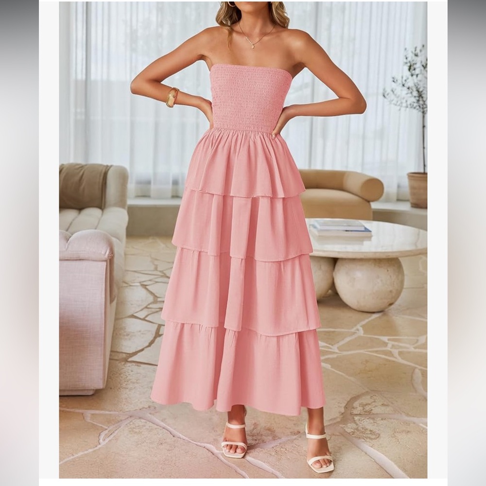 Elegant Pink Tiered Maxi Dress